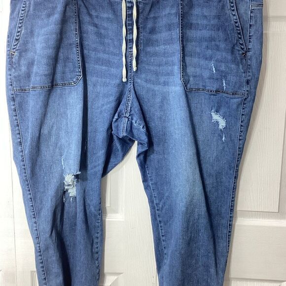 Lane Bryant Distressed Jeans Plus Size 34/36 Gathered Elastic Ankles - Picture 4 of 14